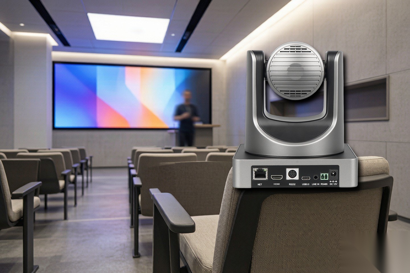 GX71U PTZ camera in a modern lecture hall for lecture capture and hybrid learning