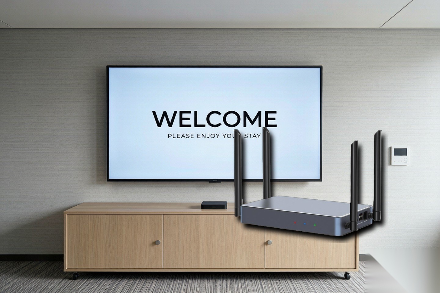 Goshare wireless presentation receiver connected to a meeting room display