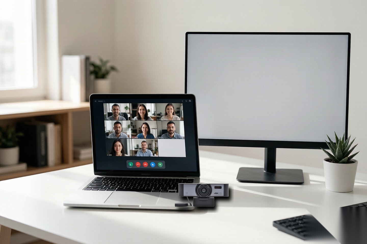 GX16 4K webcam on a modern home office desk ready for a video call