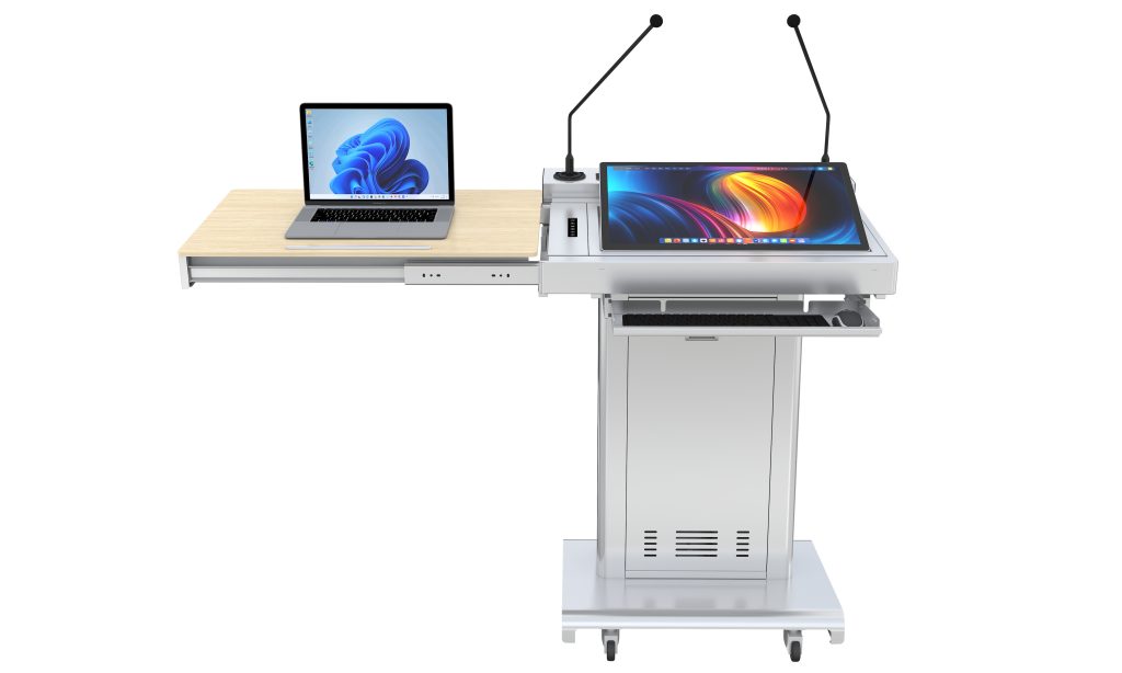 GSP1060 interactive lectern side view with wheels